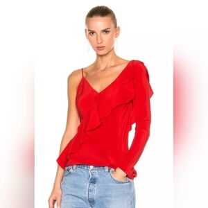 Red Asymmetrical Blouse , Diane Von Furstenberg